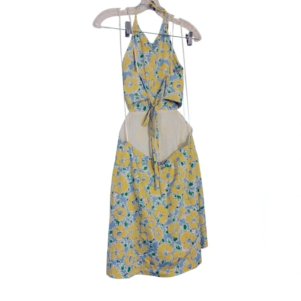Zara Floral Yellow and Gray Halter Dress - Picture 2 of 2